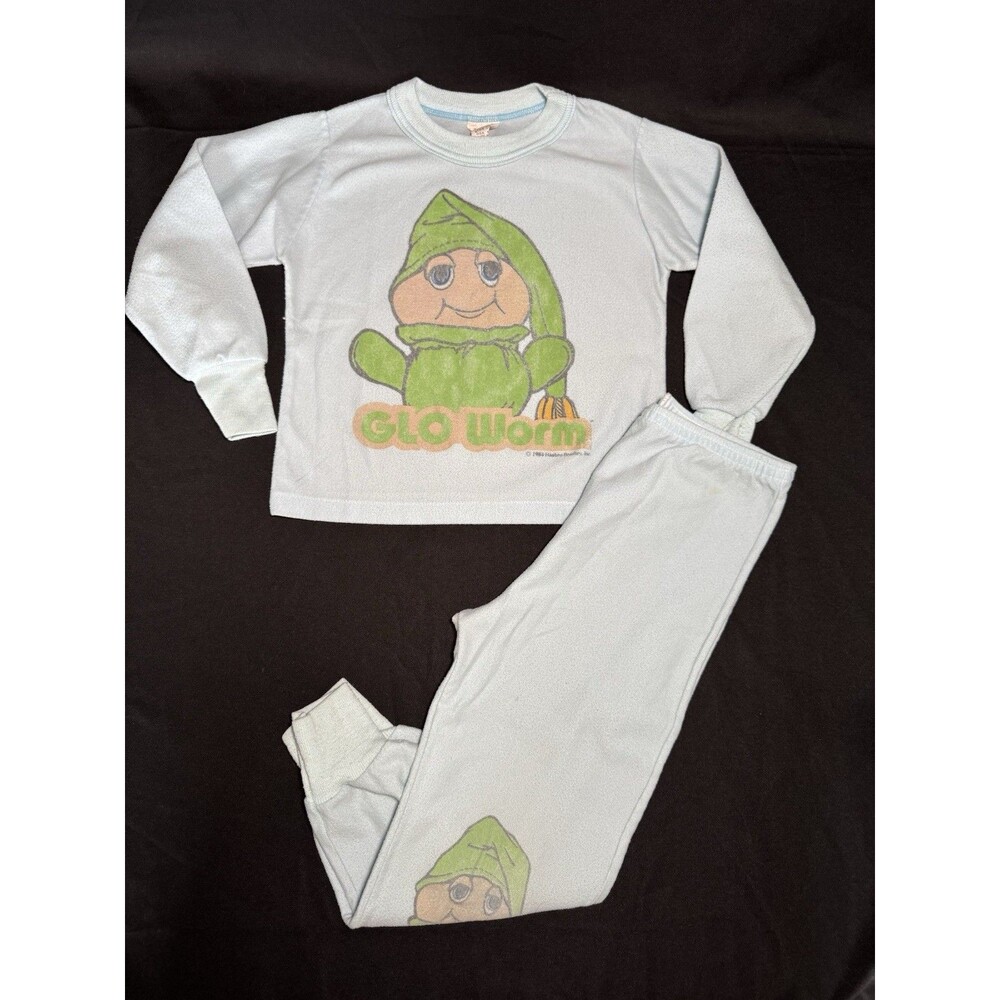 Vintage 1984 Glow Worm Pajama Set Boys 4–5 Hasbro Bradley Sears USA Flawed